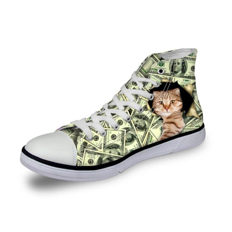 Boss Cat In Dollars Print High Top Canvas Femmes Chaussures