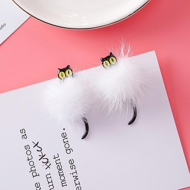 Boucles D'oreilles Boule De Fourrure Oreilles De Chat