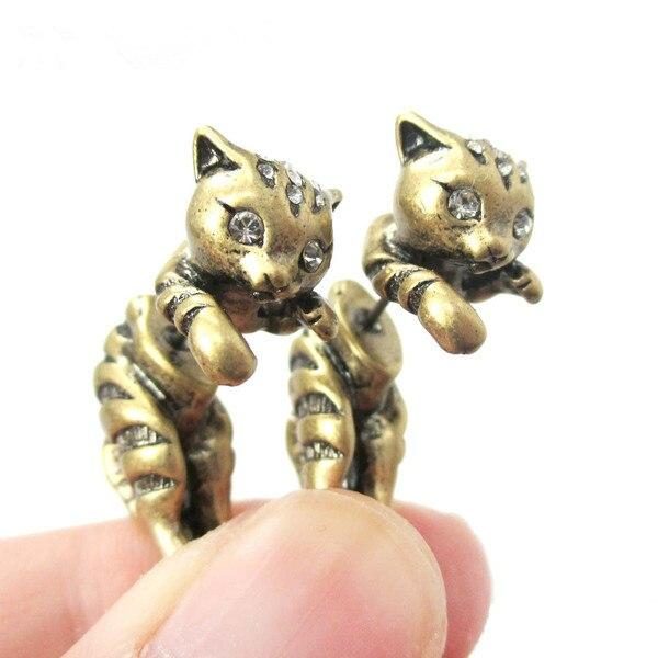 Boucles D'oreilles Chat 3d Vintage