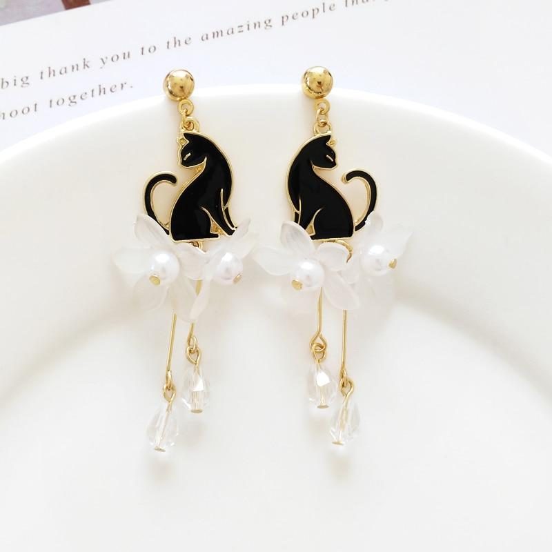 Boucles D'oreilles Chat Blanc Perle