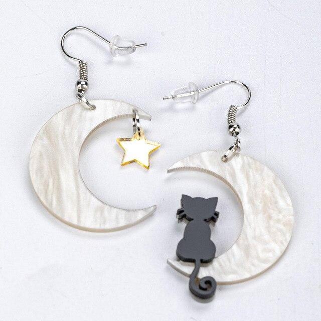 Boucles D'oreilles Chat En Acrylique Demi-lune