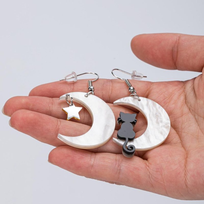 Boucles D'oreilles Chat En Acrylique Demi-lune