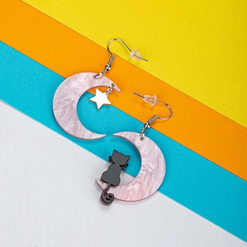 Boucles D'oreilles Chat En Acrylique Demi-lune