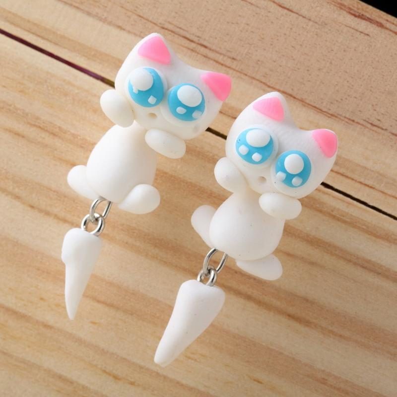 Boucles D'oreilles Chat En Pâte Polymère