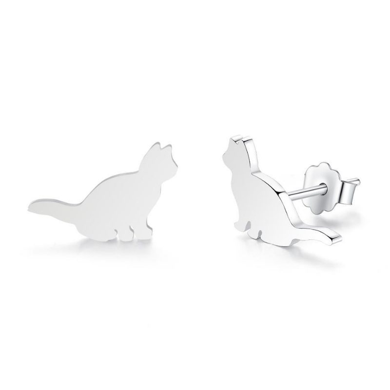 Boucles D'oreilles Chat Mignon En Argent 925 Bijoux