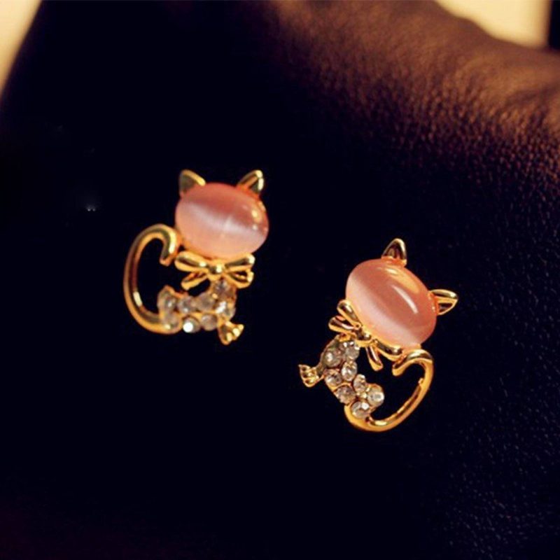 Boucles D'oreilles Chat Opale Douce Strass