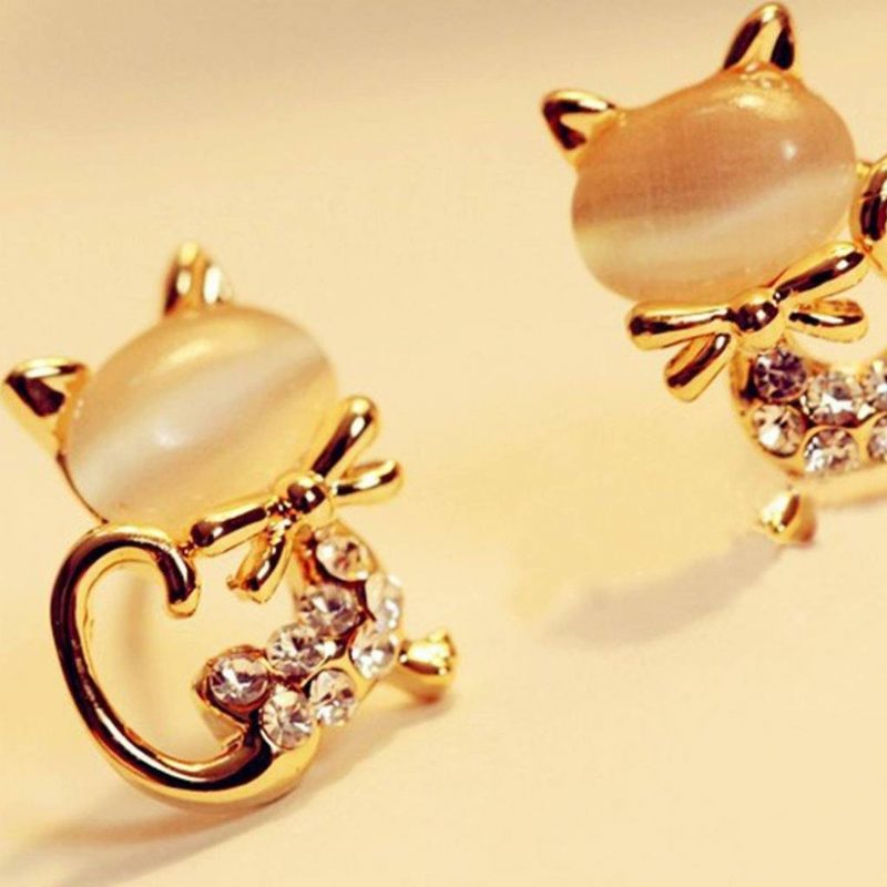 Boucles D'oreilles Chat Opale Douce Strass