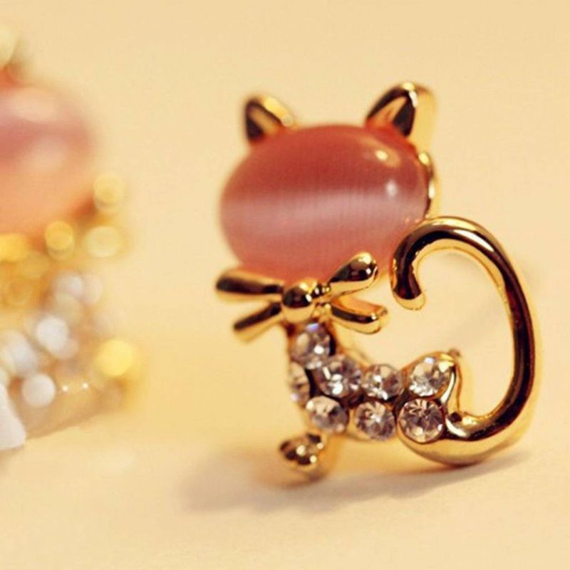 Boucles D'oreilles Chat Opale Douce Strass