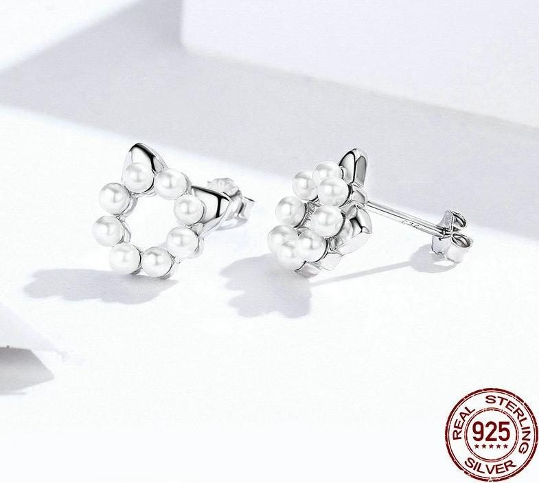 Boucles D'oreilles Chat Perle