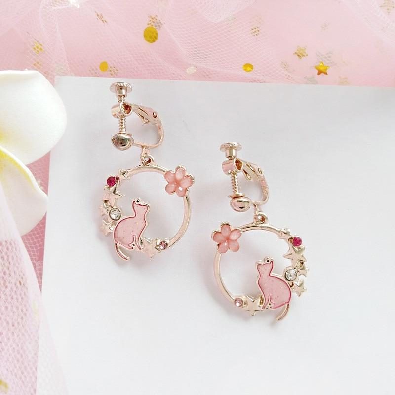 Boucles D'oreilles Clip Pendentif Chat