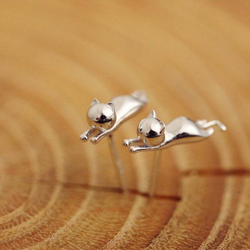 Boucles D'oreilles En Argent Chat Mignon