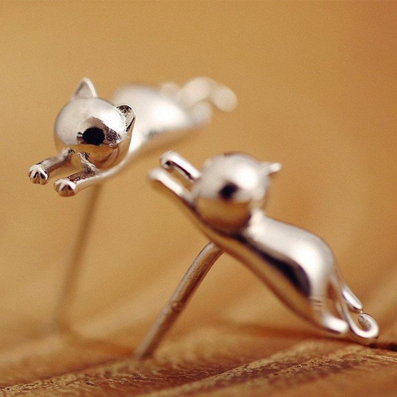 Boucles D'oreilles En Argent Chat Mignon