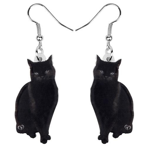 Boucles D'oreilles Pendantes En Forme De Chat Noir