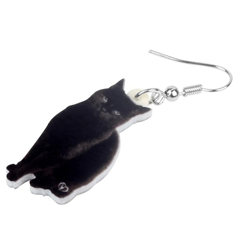 Boucles D'oreilles Pendantes En Forme De Chat Noir