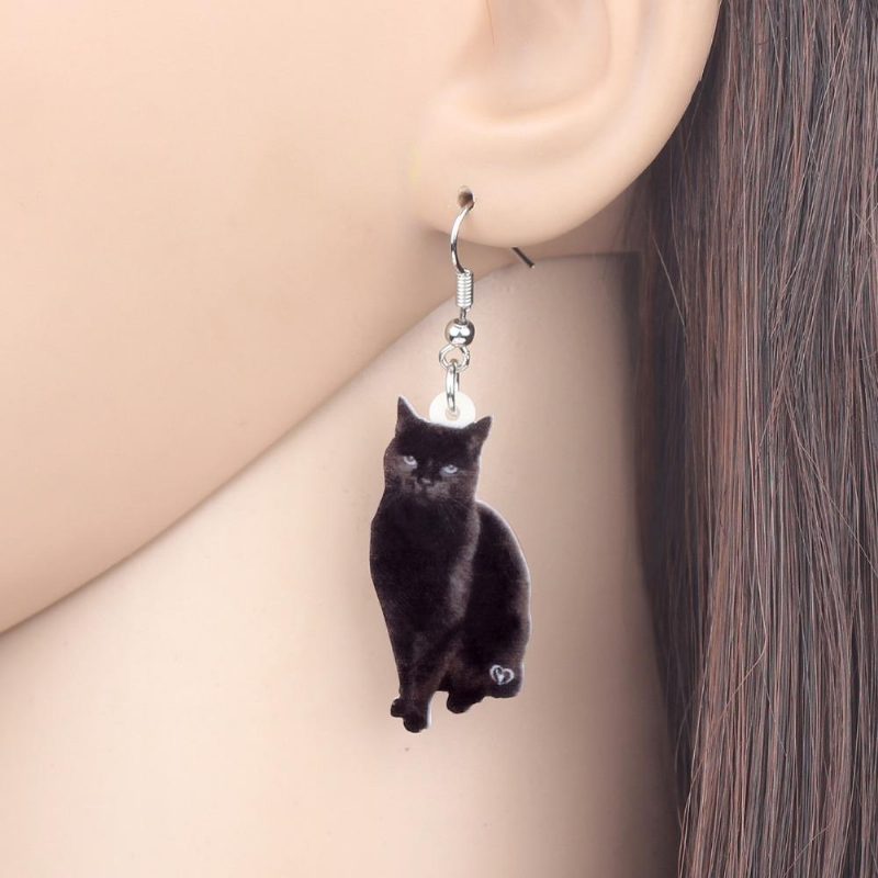 Boucles D'oreilles Pendantes En Forme De Chat Noir