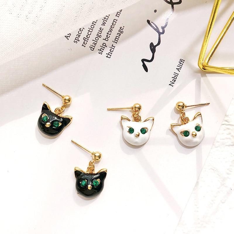 Boucles D'oreilles Pendentif Chat Strass