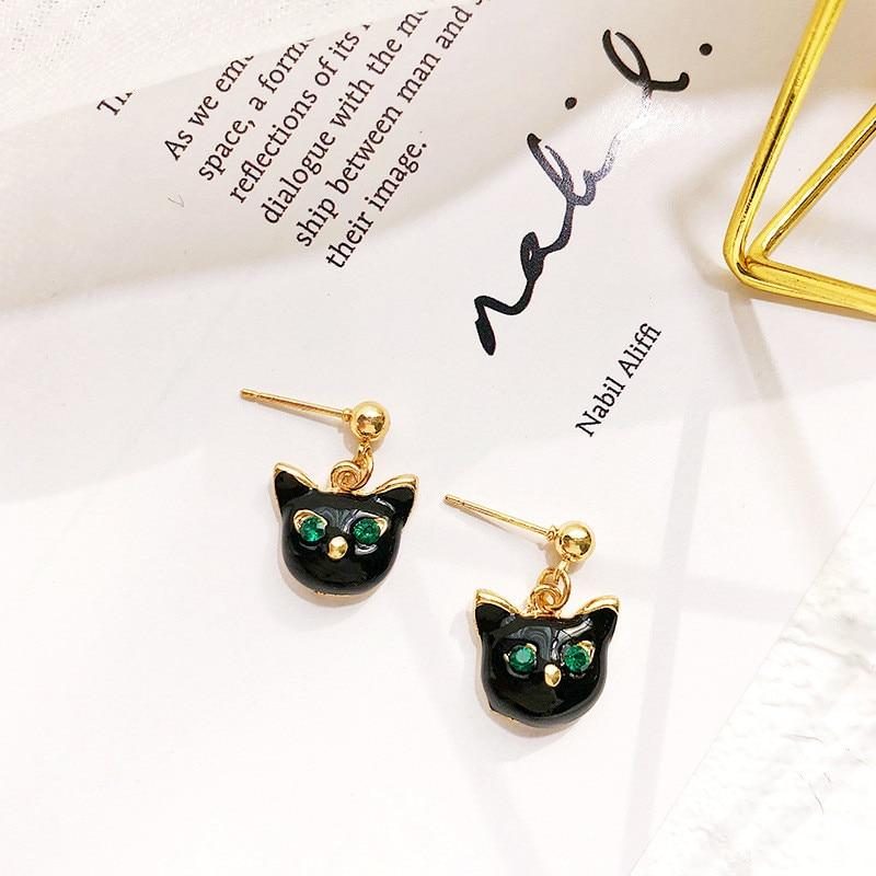 Boucles D'oreilles Pendentif Chat Strass