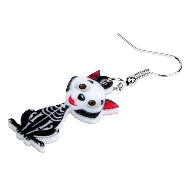 Boucles D'oreilles Squelette De Chat Noir