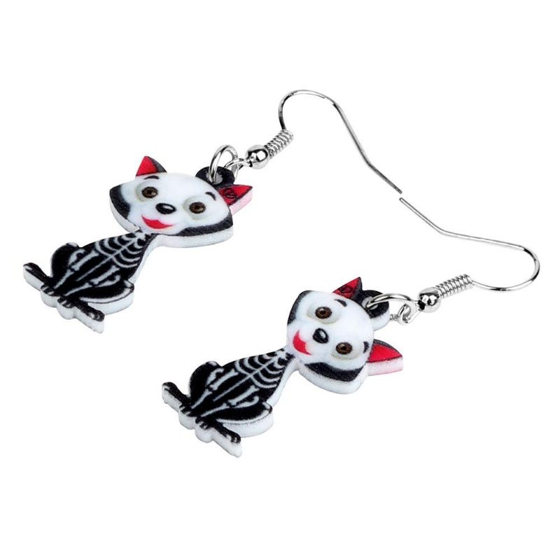 Boucles D'oreilles Squelette De Chat Noir