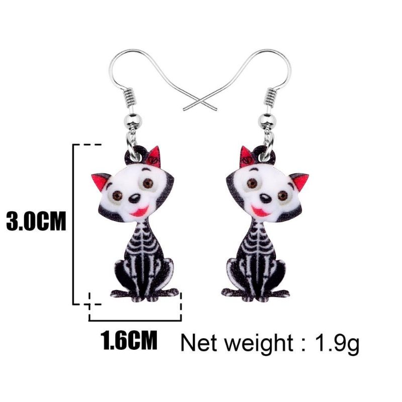 Boucles D'oreilles Squelette De Chat Noir