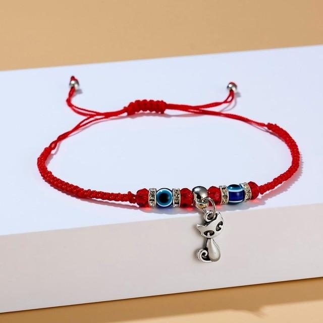 Bracelet Chat Porte-bonheur Corde Rouge