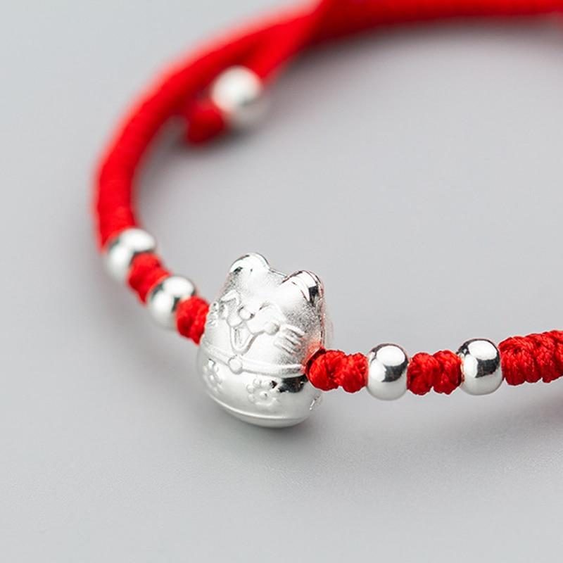 Bracelet De Corde Rouge De Perles De Chat Porte-bonheur