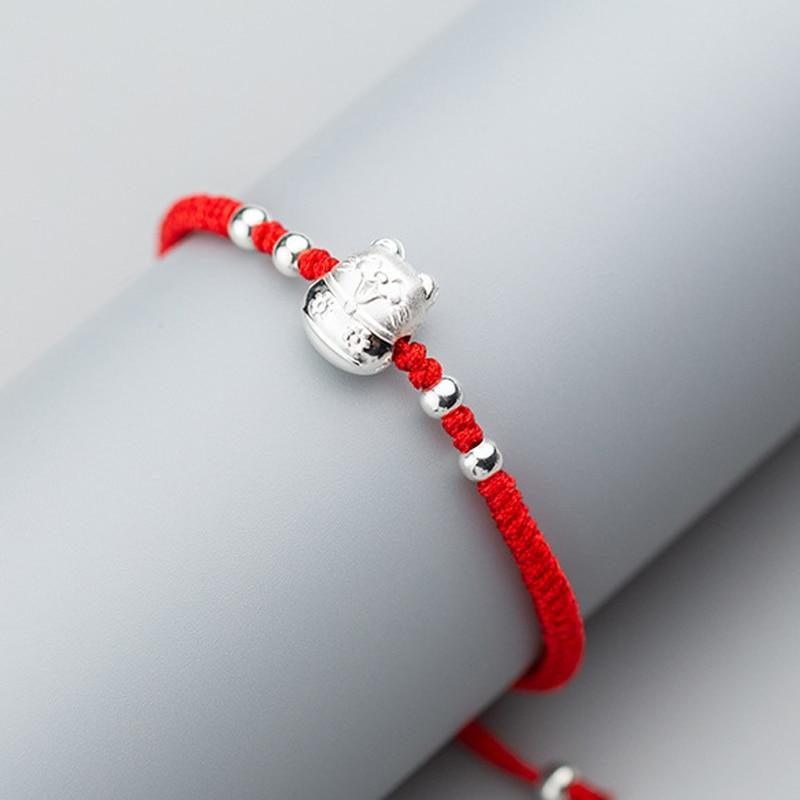 Bracelet De Corde Rouge De Perles De Chat Porte-bonheur