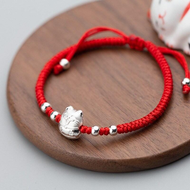 Bracelet De Corde Rouge De Perles De Chat Porte-bonheur