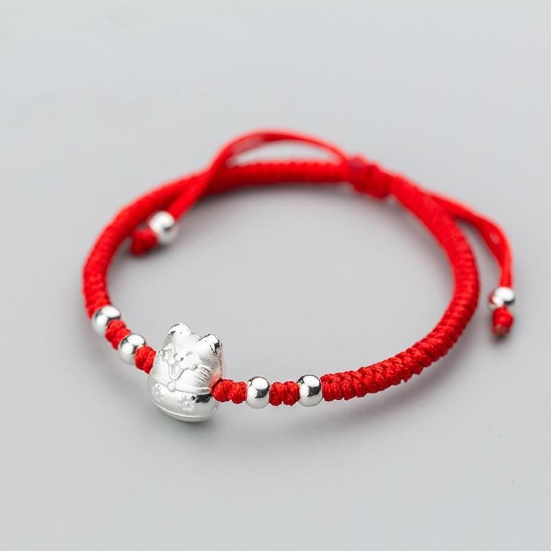 Bracelet De Corde Rouge De Perles De Chat Porte-bonheur