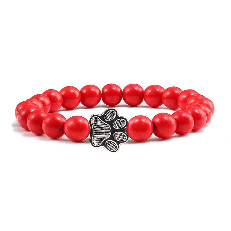 Bracelet En Pierre De Lave Volcanique Avec Empreinte De Patte