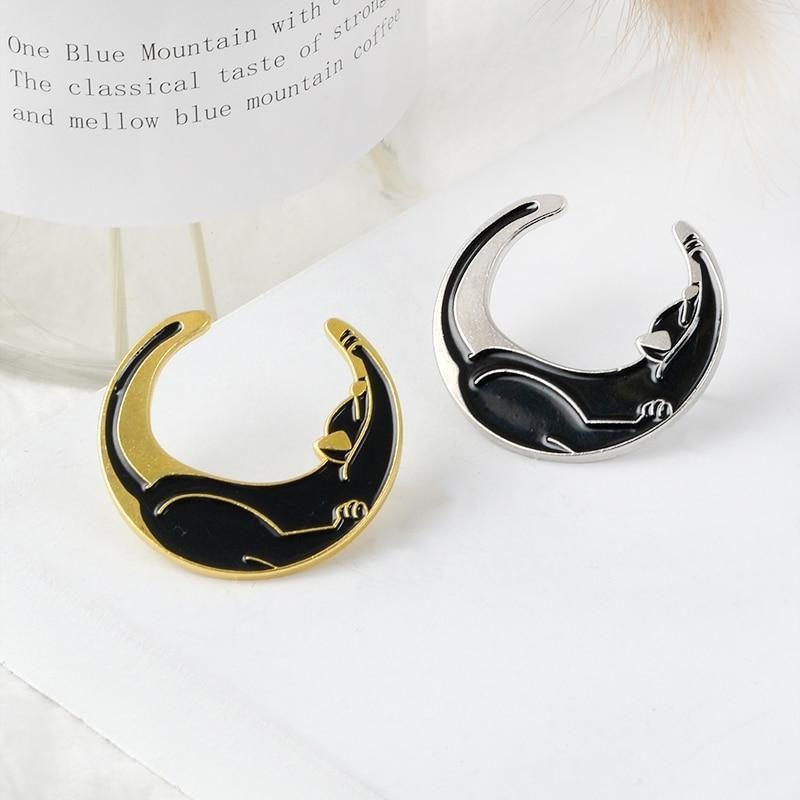 Broche De Lune De Chat Noir