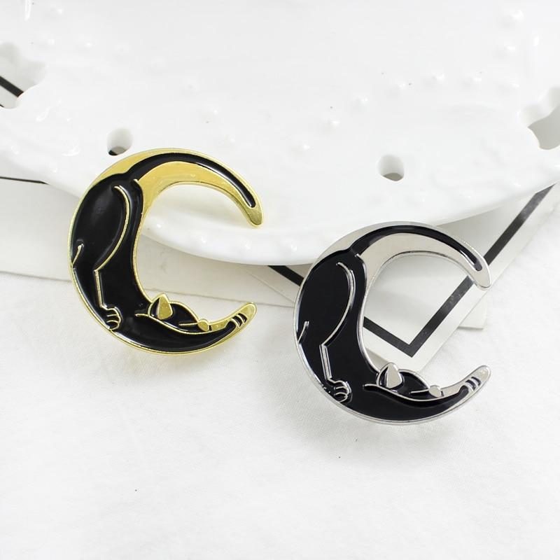 Broche De Lune De Chat Noir