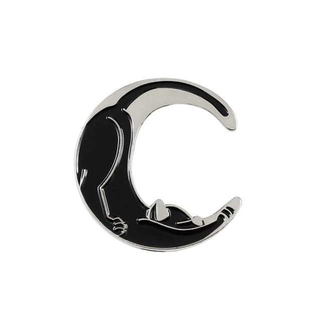 Broche De Lune De Chat Noir