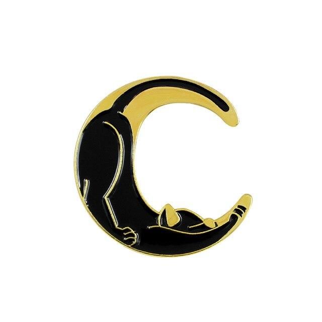 Broche De Lune De Chat Noir