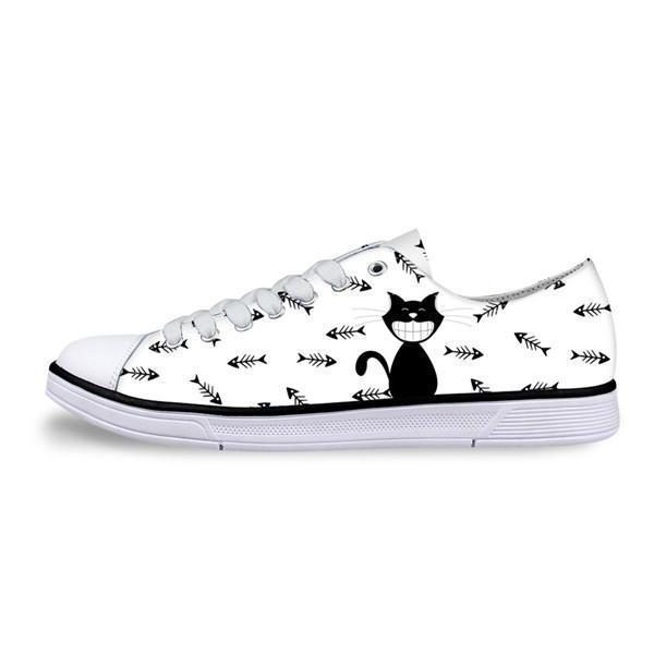 Casual Canvas Women Sneaker Smiley Cat Design Dans Des Chaussures Blanches