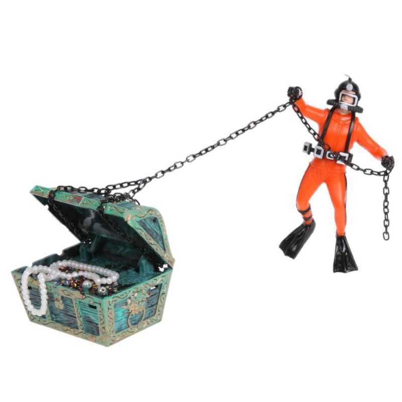 Chasseur Et Coffre Au Trésor Figure Action Ornement De Réservoir De Poissons D'aquarium