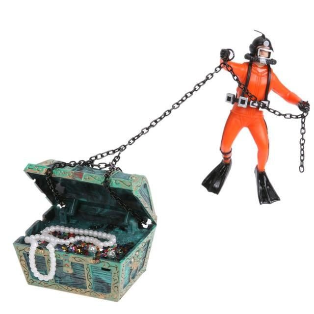 Chasseur Et Coffre Au Trésor Figure Action Ornement De Réservoir De Poissons D'aquarium