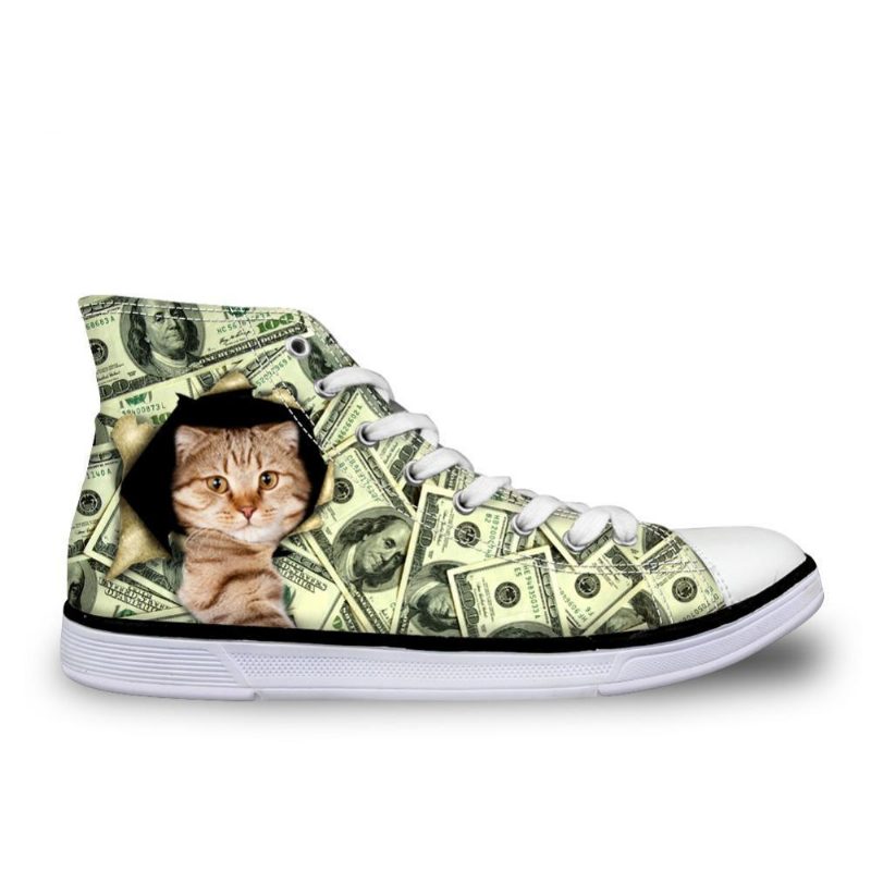 Chat En Dollars Imprimé Chaussures Montantes En Toile