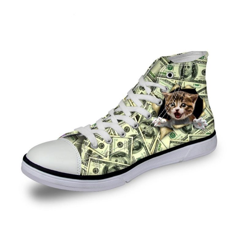 Chat En Dollars Imprimé Chaussures Montantes En Toile