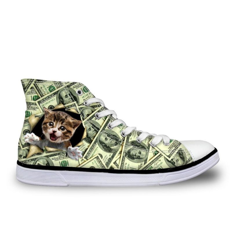 Chat En Dollars Imprimé Chaussures Montantes En Toile