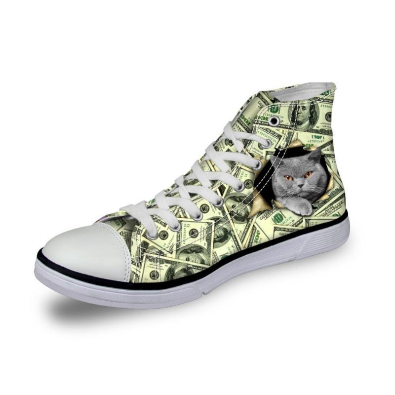 Chat En Dollars Imprimé Chaussures Montantes En Toile