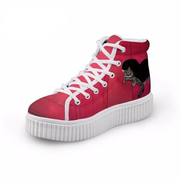 Chat Relaxant 3d En Chaussures De Chat Montantes En Forme De Coeur Rouge Pour Femmes