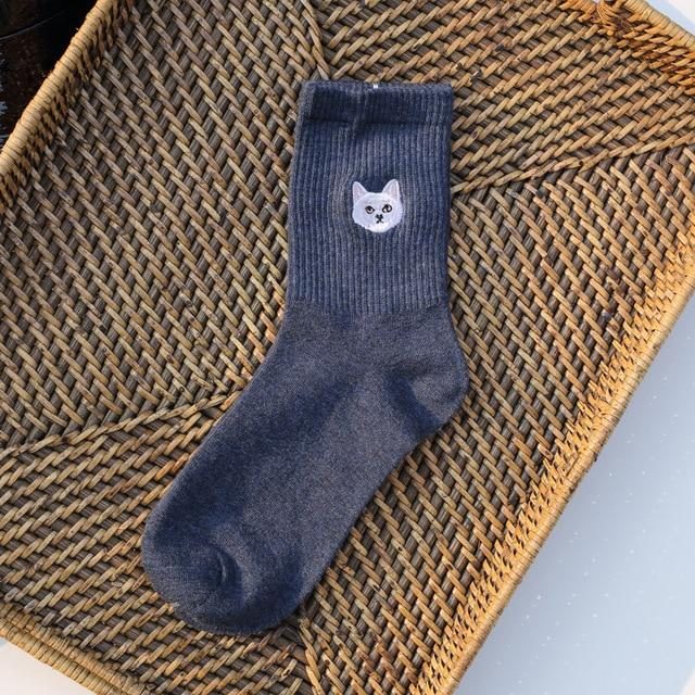 Chaussettes À Motif Chat Brodé