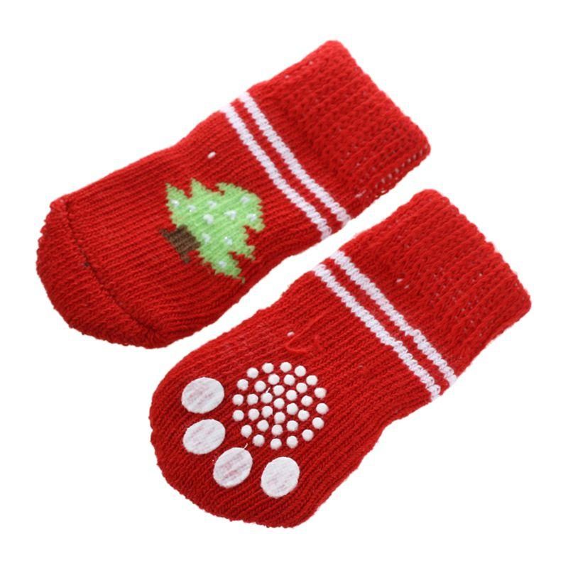 Chaussettes Tricotées Pour Animaux De Compagnie À Imprimé Sapin De Noël