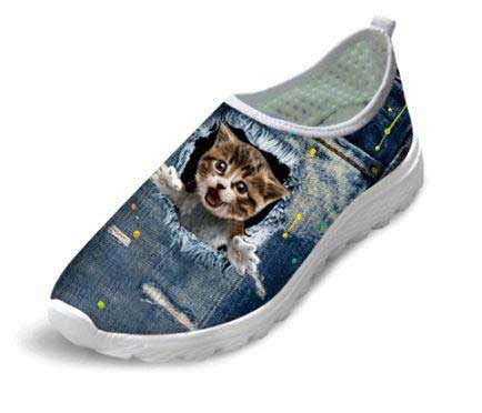 Chaussures Mignonnes En Maille D'air D'impression De Chat Surpris