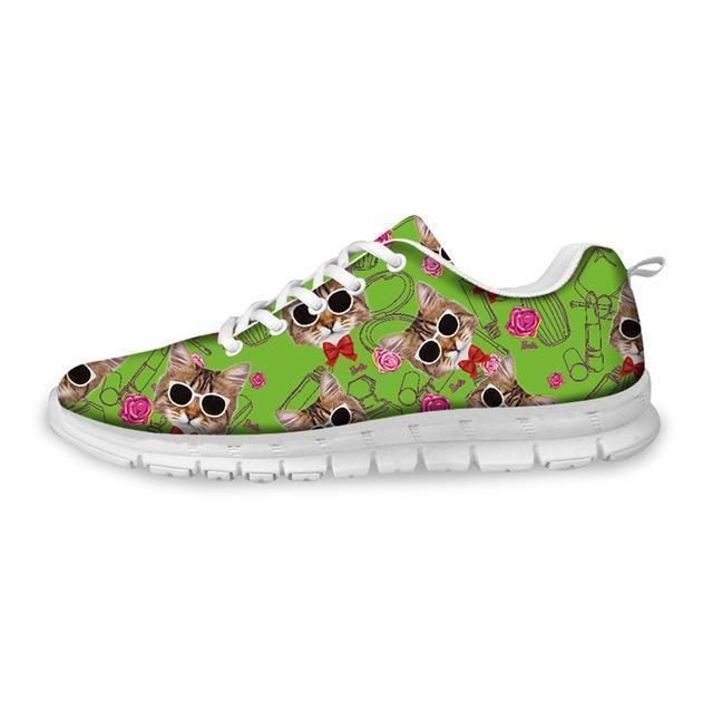 Chaussures Sneaker Design Motif Chat Vert Respirant