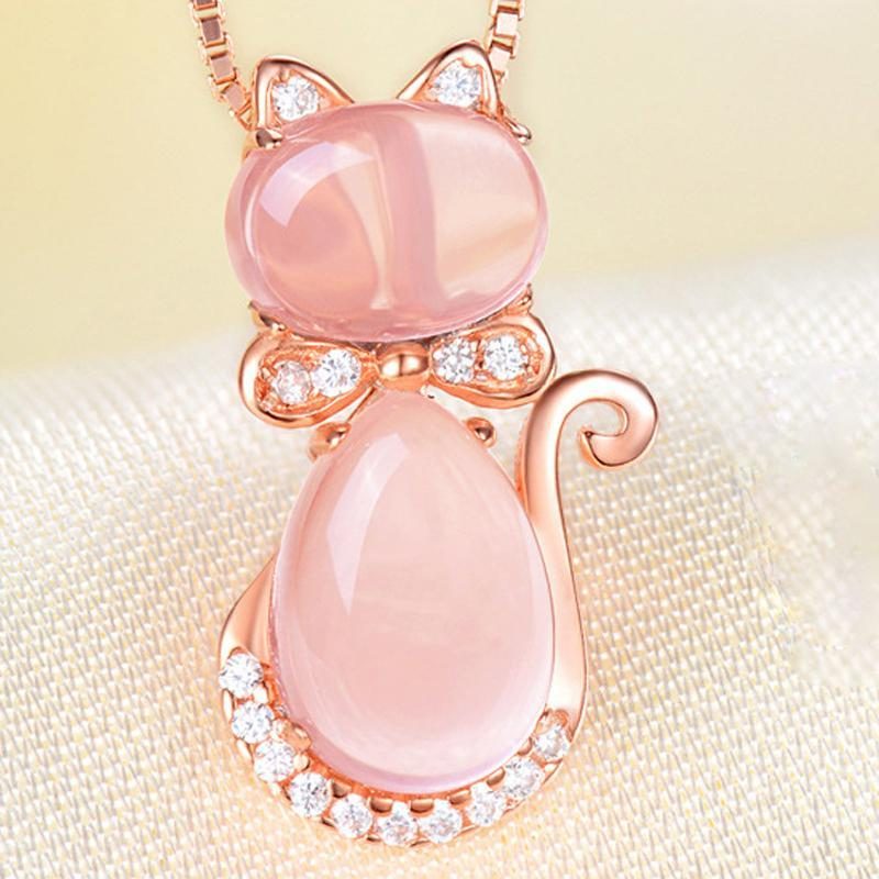 Collier Chat Couleur Or Rose
