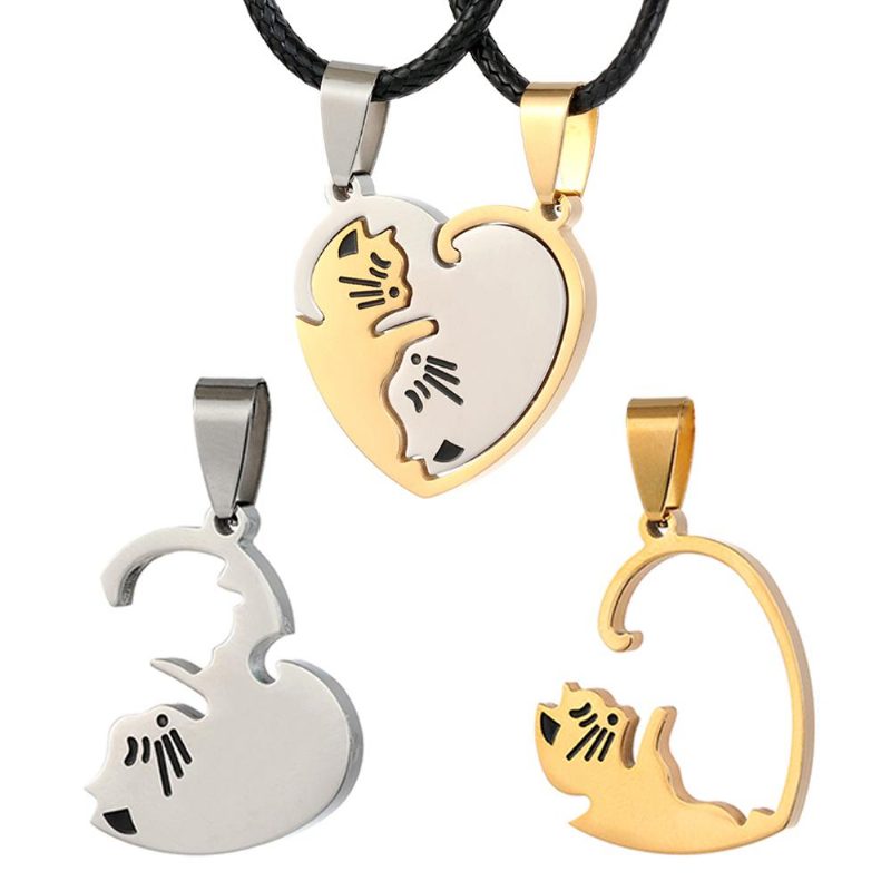 Collier De Couple Pendentif Puzzle Chat