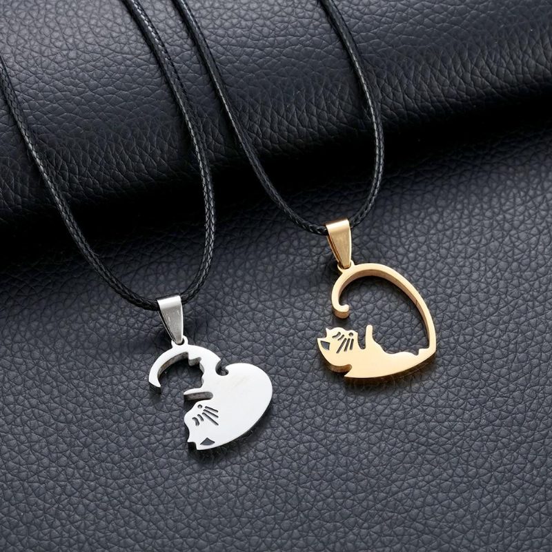 Collier De Couple Pendentif Puzzle Chat