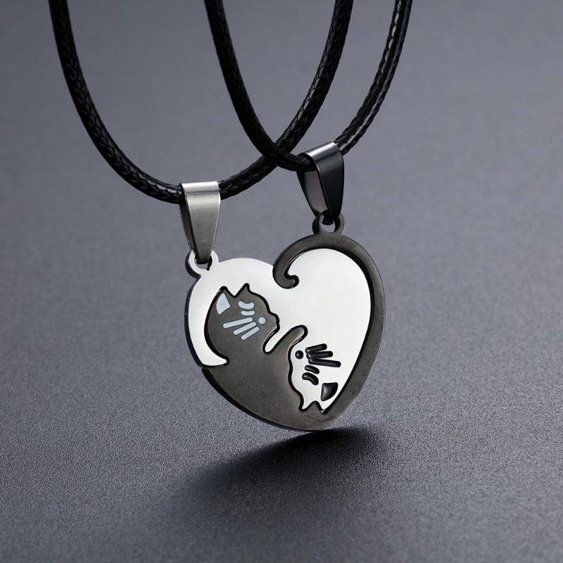 Collier De Couple Pendentif Puzzle Chat